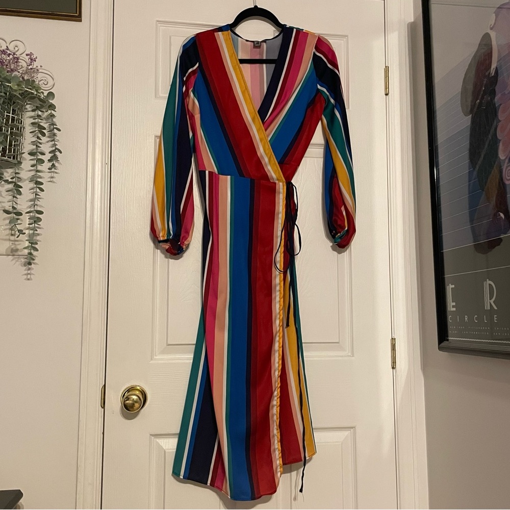 Striped Wrap Around Midi Dress